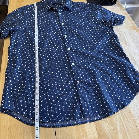 John Varvatos Short Sleeve Button Up Shirt Mens Large Blue Star All Over Print - Picture 8 of 10